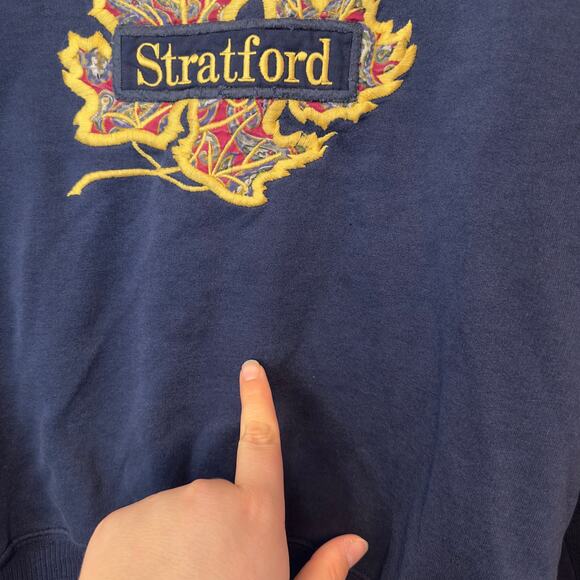 Vintage Stratford Crewneck Sweatshirt No Size Embroidered Navy Blue Gold Red - Picture 7 of 9
